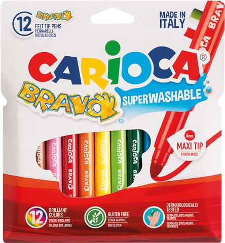Carioca 12 Maxi Round Feltip Bravo Colors Super Washable Non-Toxic Ink (42755)