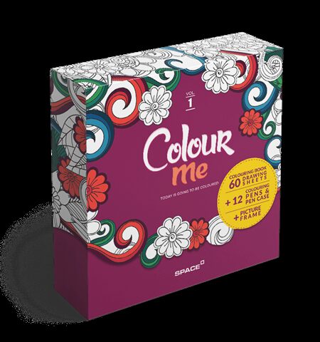 Colour Me Vol 1 Colouring Book Set 60 Drawing Sheets + 12 Colouring Pen in Pen Case + Picture Frame (CW-6001-6)