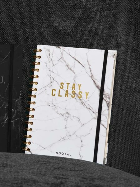 Stay Classy White Marble A5 Spiral Wire Notebook