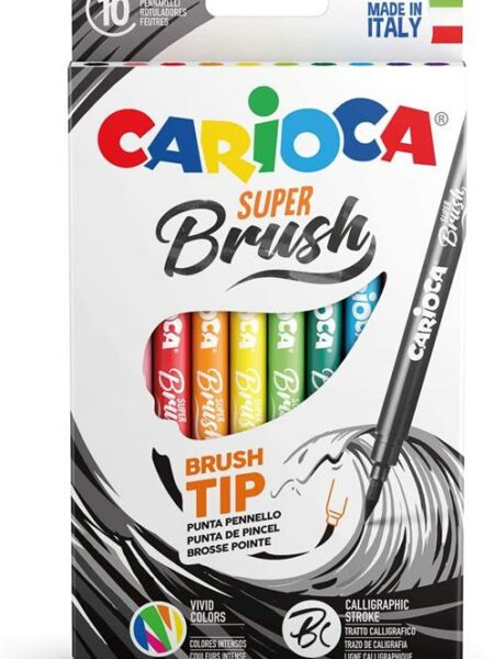 Carioca 10 Felt Tip Pens With Soft Flexible Brush Tip. Washa