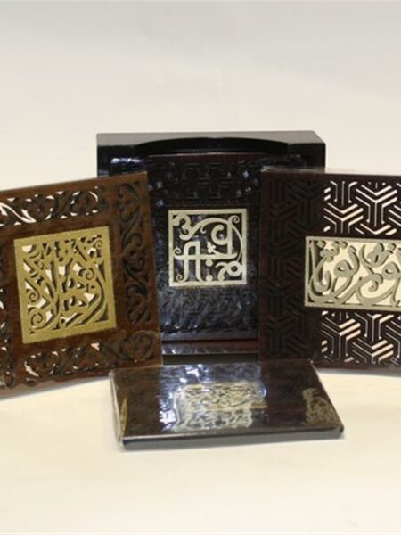 Brown Square 4 Coasters Set+ Holder